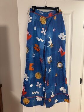 Free People Blue Wide-Leg Floral Print Pants